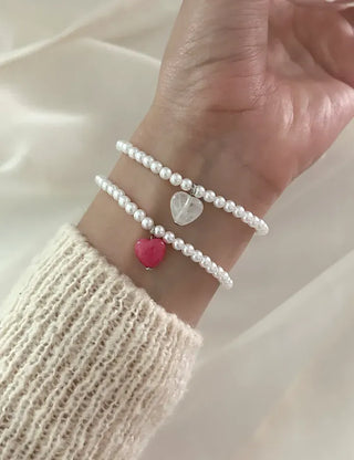 Gemstone Heart Pearl Bracelet Women's Daily Beaded Bracelet Friendship Bracelet