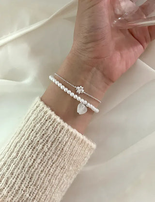Gemstone Heart Pearl Bracelet Women's Daily Beaded Bracelet Friendship Bracelet