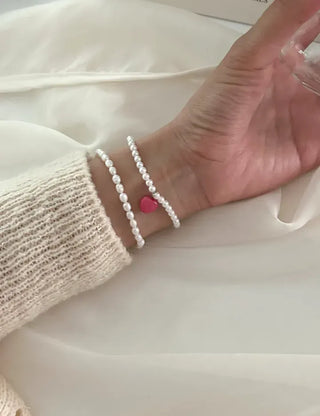 Gemstone Heart Pearl Bracelet Women's Daily Beaded Bracelet Friendship Bracelet