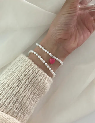 Gemstone Heart Pearl Bracelet Women's Daily Beaded Bracelet Friendship Bracelet