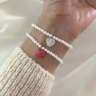 Gemstone Heart Pearl Bracelet Women's Daily Beaded Bracelet Friendship Bracelet