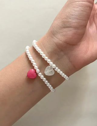 Gemstone Heart Pearl Bracelet Women's Daily Beaded Bracelet Friendship Bracelet