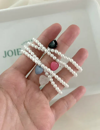 Gemstone Heart Pearl Bracelet Women's Daily Beaded Bracelet Friendship Bracelet