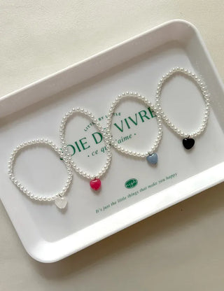 Gemstone Heart Pearl Bracelet Women's Daily Beaded Bracelet Friendship Bracelet