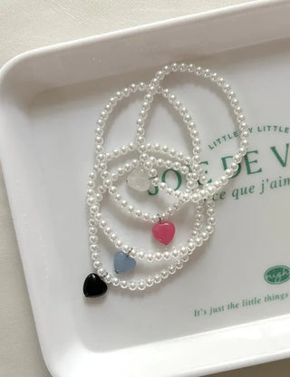 Gemstone Heart Pearl Bracelet Women's Daily Beaded Bracelet Friendship Bracelet