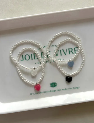 Gemstone Heart Pearl Bracelet Women's Daily Beaded Bracelet Friendship Bracelet