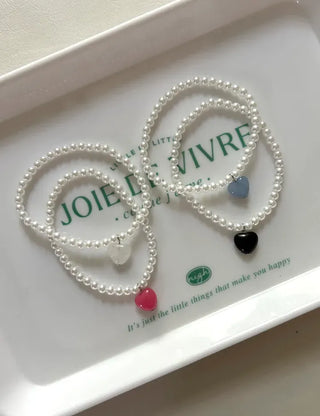 Gemstone Heart Pearl Bracelet Women's Daily Beaded Bracelet Friendship Bracelet