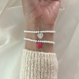 Gemstone Heart Pearl Bracelet Women's Daily Beaded Bracelet Friendship Bracelet