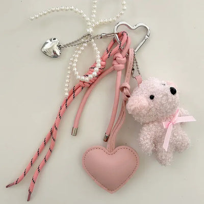 Doll Rope Keyring Set Pearl Ribbon Heart Bag Charm