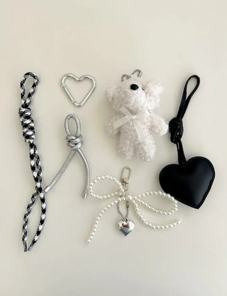 Doll Rope Keyring Set Pearl Ribbon Heart Bag Charm