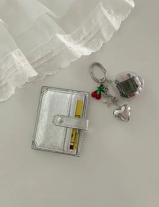 Silver cowhide card wallet open button bifold wallet