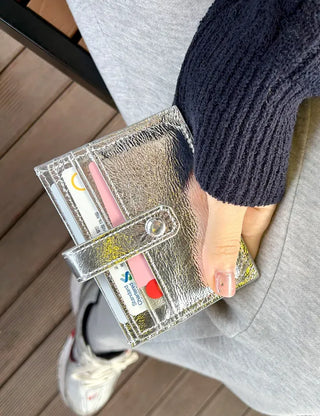Silver cowhide card wallet open button bifold wallet