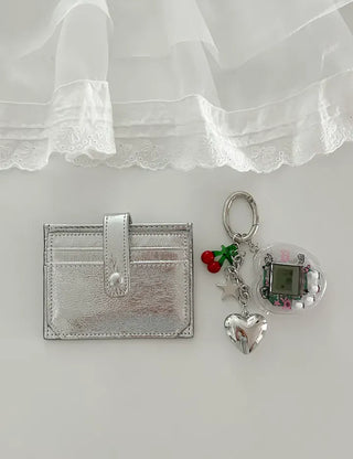 Silver cowhide card wallet open button bifold wallet