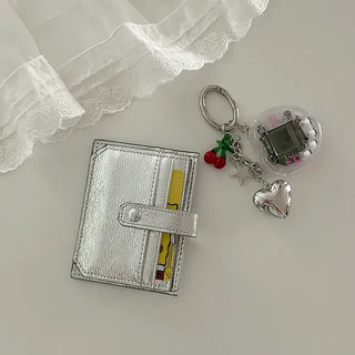 Silver cowhide card wallet open button bifold wallet