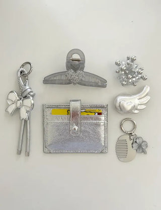 Silver cowhide card wallet open button bifold wallet