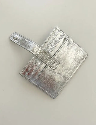 Silver cowhide card wallet open button bifold wallet