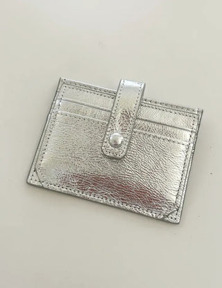Silver cowhide card wallet open button bifold wallet