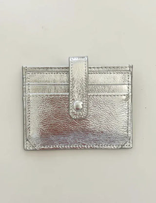 Silver cowhide card wallet open button bifold wallet