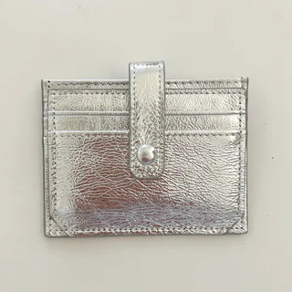 Silver cowhide card wallet open button bifold wallet