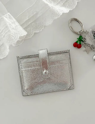 Silver cowhide card wallet open button bifold wallet