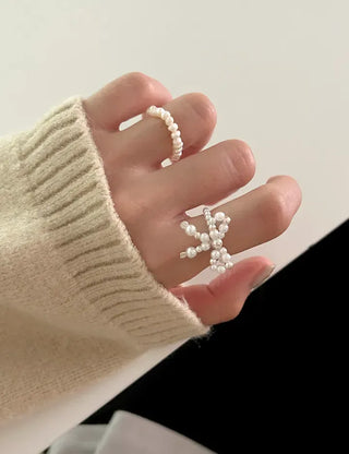 Silver 925 Ribbon Pearl Ring Women's Silver Ring Beaded Ring