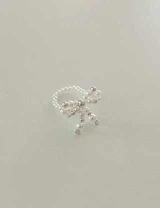 Silver 925 Ribbon Pearl Ring Women's Silver Ring Beaded Ring