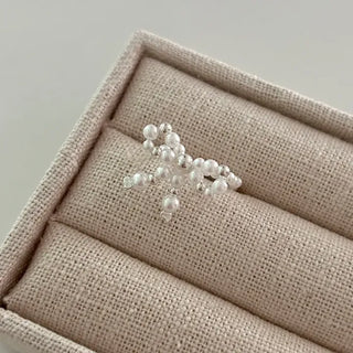 Silver 925 Ribbon Pearl Ring Women's Silver Ring Beaded Ring