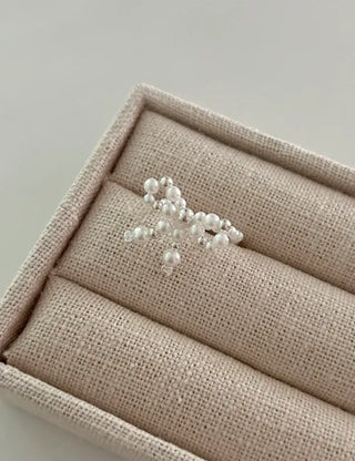 Silver 925 Ribbon Pearl Ring Women's Silver Ring Beaded Ring