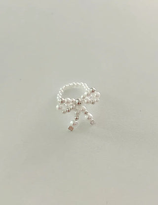 Silver 925 Ribbon Pearl Ring Women's Silver Ring Beaded Ring