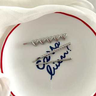 Silver Heart Bobby Pin Hairpin Set Daily Side Hair Pin