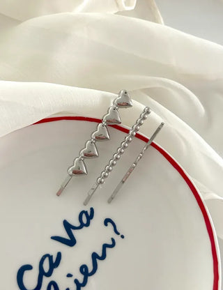Silver Heart Bobby Pin Hairpin Set Daily Side Hair Pin