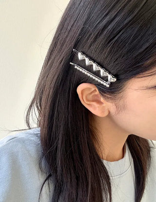 Silver Heart Bobby Pin Hairpin Set Daily Side Hair Pin