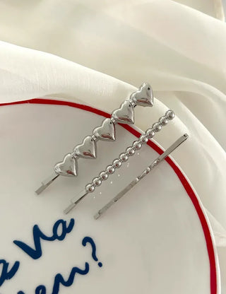 Silver Heart Bobby Pin Hairpin Set Daily Side Hair Pin