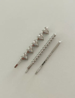 Silver Heart Bobby Pin Hairpin Set Daily Side Hair Pin