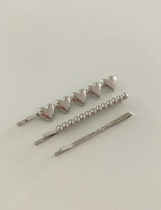 Silver Heart Bobby Pin Hairpin Set Daily Side Hair Pin