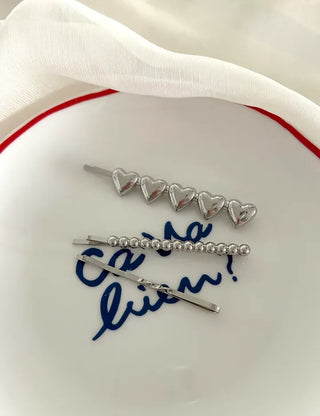 Silver Heart Bobby Pin Hairpin Set Daily Side Hair Pin
