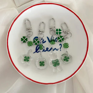 Beaded Four-Leaf Clover Keyring Lucky Keychain Keyholder