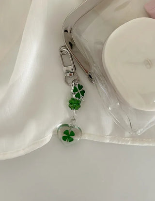 Beaded Four-Leaf Clover Keyring Lucky Keychain Keyholder