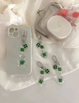 Beaded Four-Leaf Clover Keyring Lucky Keychain Keyholder