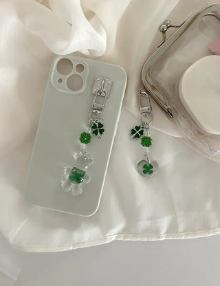 Beaded Four-Leaf Clover Keyring Lucky Keychain Keyholder