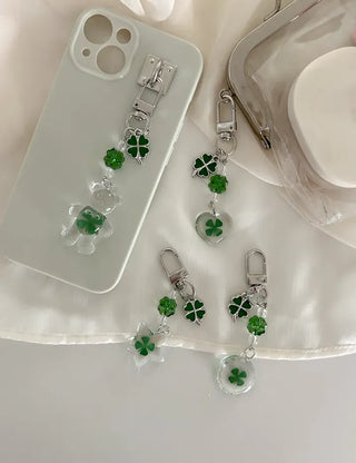 Beaded Four-Leaf Clover Keyring Lucky Keychain Keyholder
