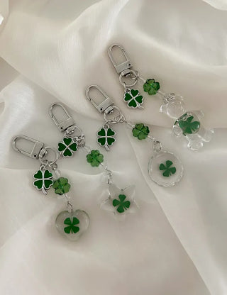 Beaded Four-Leaf Clover Keyring Lucky Keychain Keyholder