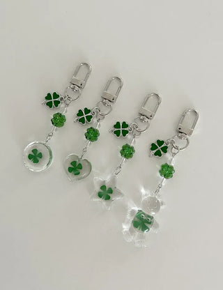 Beaded Four-Leaf Clover Keyring Lucky Keychain Keyholder