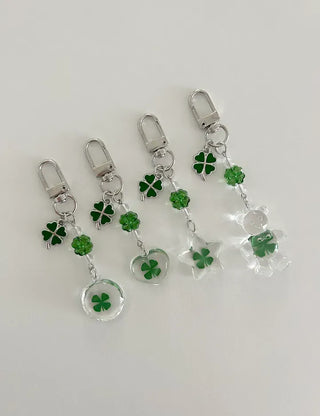 Beaded Four-Leaf Clover Keyring Lucky Keychain Keyholder