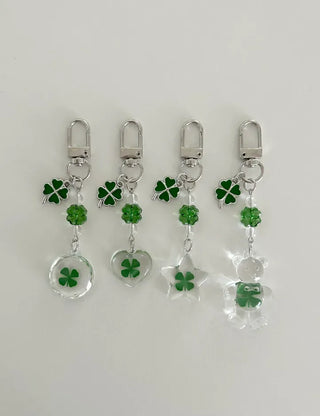 Beaded Four-Leaf Clover Keyring Lucky Keychain Keyholder