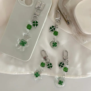 Beaded Four-Leaf Clover Keyring Lucky Keychain Keyholder