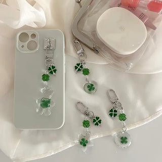 Beaded Four-Leaf Clover Keyring Lucky Keychain Keyholder