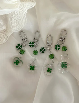 Beaded Four-Leaf Clover Keyring Lucky Keychain Keyholder