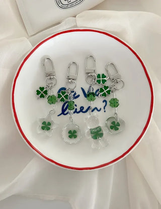 Beaded Four-Leaf Clover Keyring Lucky Keychain Keyholder