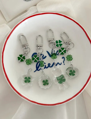 Beaded Four-Leaf Clover Keyring Lucky Keychain Keyholder